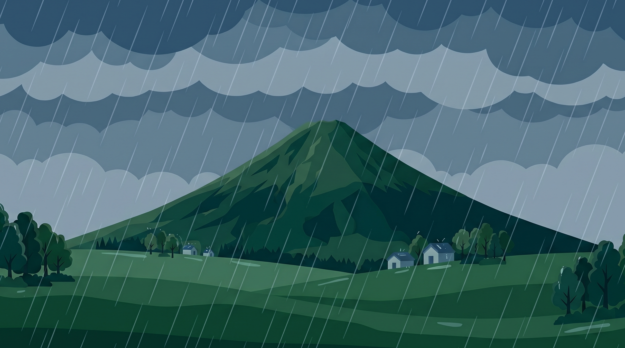 利尻山 強い霧雨